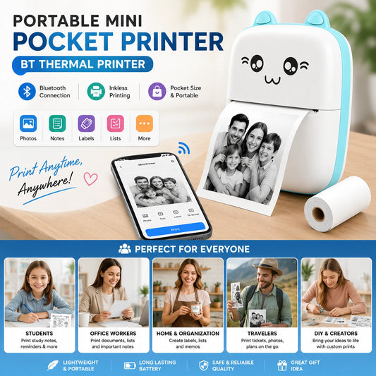Portable mini pocket printer BT wireless thermal printer for students