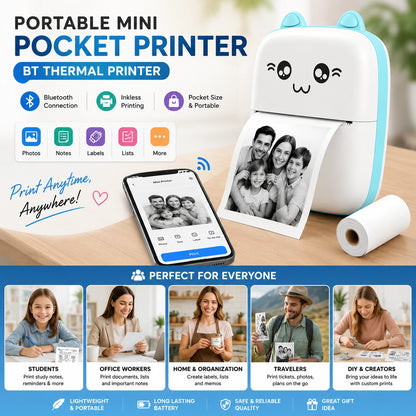Portable mini pocket printer BT wireless thermal printer for students 
